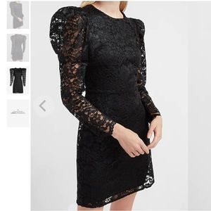 Express. Lace Puff Sleeve Fit and Flare Dress. Black. Size M.
